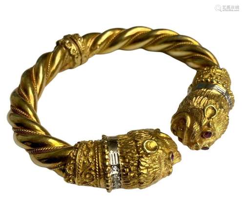 Important bracelet jonc rigide "Animal Head" en or...