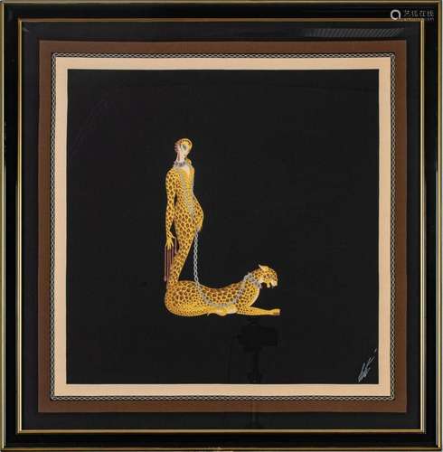 ERTE (FRENCH, 1892-1990) SILK SCARF, H 32.5" W 32"...