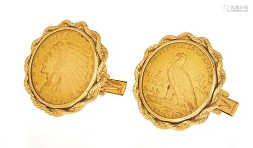 GOLD 1909 LIBERTY COINS MOUNTED AS CUFFLINKS, DIA 1", T...