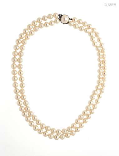 DOUBLE-STRAND CULTURED PEARL (7-8MM) NECKLACE, L 18", T...