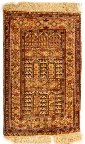 PERSIAN HANDWOVEN WOOL PRAYER RUG, 20TH C., W 3  11", L...