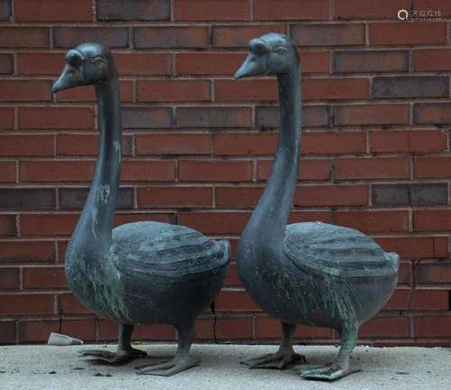 BRONZE GEESE GROUP OF TWO, H 30" W 21" L 12"