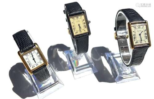 VINTAGE CARTIER WRISTWATCHES, 3 PCS, L 7.75"-9" (A...