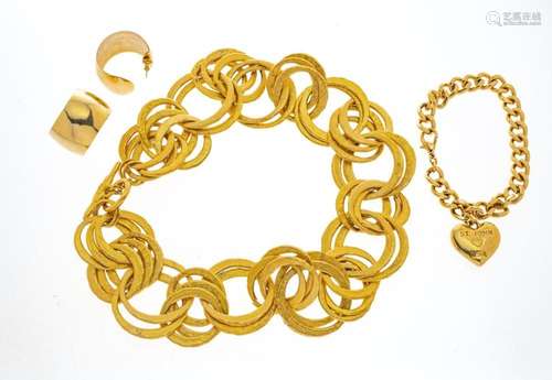 GOLD TONE EARRINGS, BRACELET & NECKLACE, FEAT. ST. JOHN,...