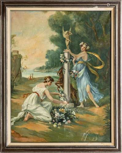 OIL ON CANVAS, C. 1900, H 53", W 43", ALLEGORICAL ...