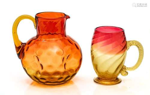 AMBERINA GLASS PITCHER AND MUG, C 1870, TWO PIECES, H 4.25&q...