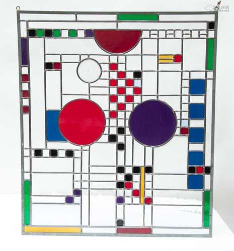 STYLE OF FRANK LLOYD WRIGHT, STAINED GLASS, LEADED PANEL, 20...