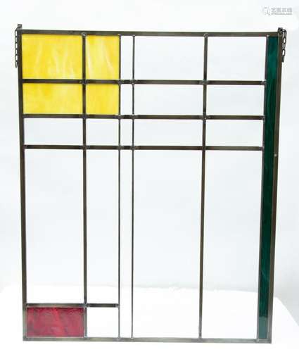 STYLE OF DE STIJL LEADED STAINED GLASS WINDOW PANE, H 35&quo...