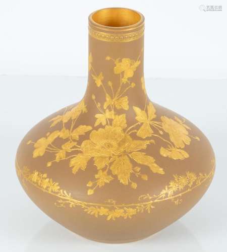 WEDGWOOD (ENGLISH) VICTORIA GILT DECORATED VASE WITH BEIGE G...