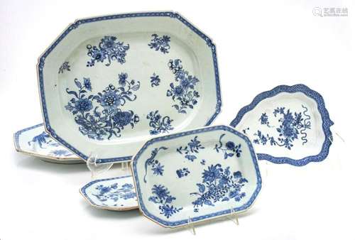 CHINESE BLUE AND WHITE PORCELAIN PLATTERS, FIVE PIECES, W 13...