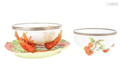 GERMAN PORCELAIN LOBSTER PLATTER AND TWO BOWLS