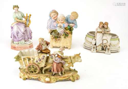 BISQUE PORCELAIN FIGURES C 1900 - 30, 4 PIECES