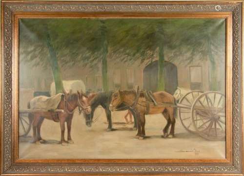 LEONARD BES, OIL ON CANVAS, H 25.5", W 37.5", HORS...