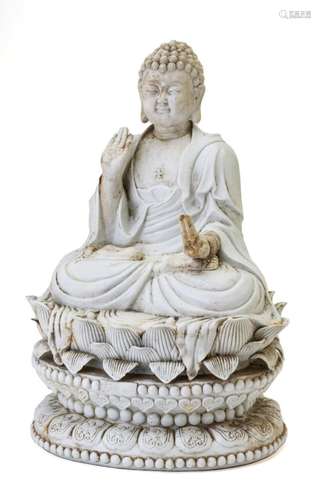 CHINESE BLANC DE CHINE BUDDHA, H 19.5", W 14", D 1...