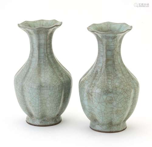 CHINESE GE-WARE VASES, PAIR H 9", DIA 5"