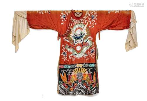 CHINESE SILK AND METAL THREAD EMBROIDERED OPERA ROBE, EARLY ...