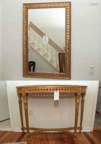 LOUIS XVI STYLE GILTWOOD DEMI LUNE CONSOLE & MIRROR, 20T...