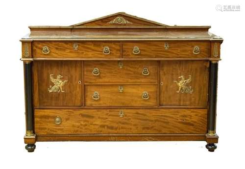 FRENCH EMPIRE MAHOGANY SIDEBOARD, BRONZE ORMOLU C 1900 H 46&...