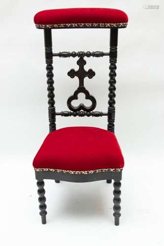 CARVED WOOD, RED VELVET UPHOLSTERED PRES-DIEU, H 40", W...