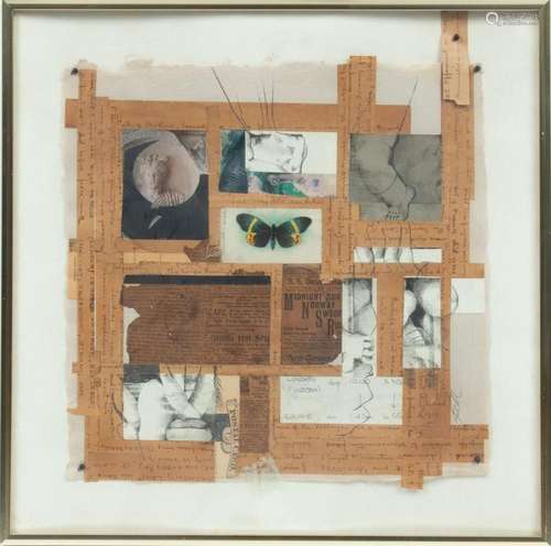 LARRY BELL, INK, GRAPHITE & SILK COLLAGE ON PAPER, H 14&...