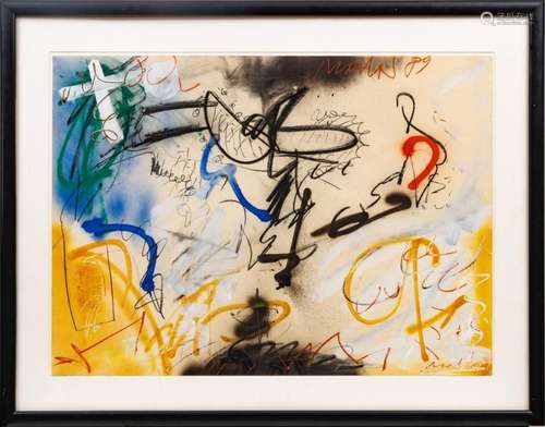 ILLEGIBLY SIGNED PASTEL & GOUACHE ON WOVE PAPER, 1989, H...