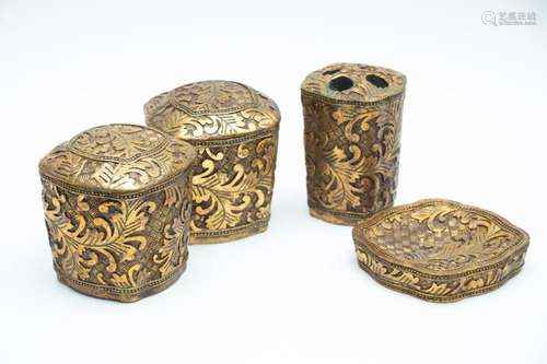 GILT WOOD DRESSER JARS WITH LIDS, 4 PCS.