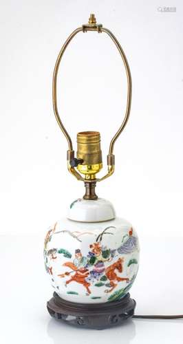 CHINESE PORCELAIN GINGER JAR CONVERTED TO A LAMP, H 16.5&quo...