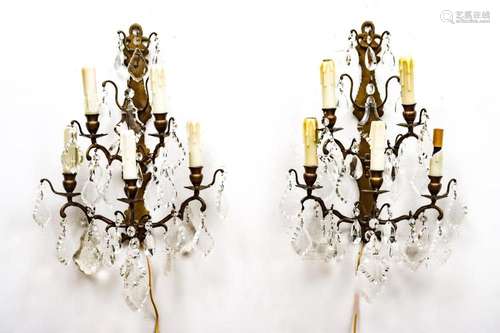 FRENCH STYLE IRON AND HAND CUT CRYSTAL SCONCES, C 1930 PAIR ...