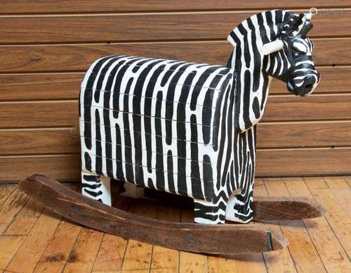 HAND PAINTED CARVED WOOD ROCKING ZEBRA/HORSE H 19.5" W ...