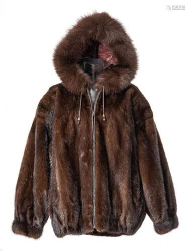 MINK HOODED JACKET, SIZE 14