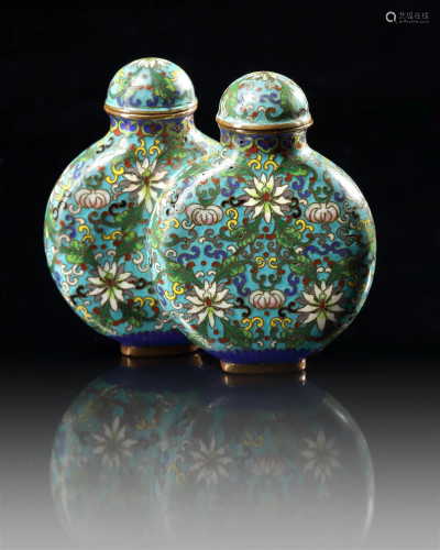 A CHINESE CLOISONNÃ‰ ENAMEL CONJOINED SNUFF BOTTLE, 19TH-20T...