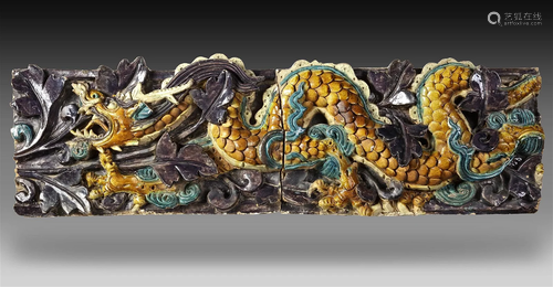 TWO CHINESE 'FAHUA' GLAZED 'DRAGON' TILE...