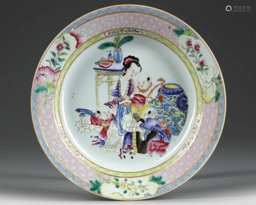 A CHINESE FAMILLE ROSE 'LADY & BOYS' DISH, 20T...