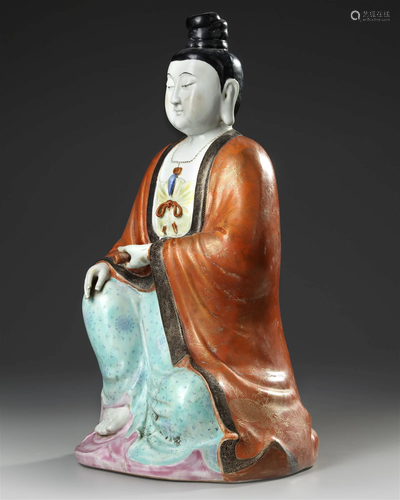 A CHINESE FAMILLE ROSE GUANYIN , 19TH -20TH CENTURY