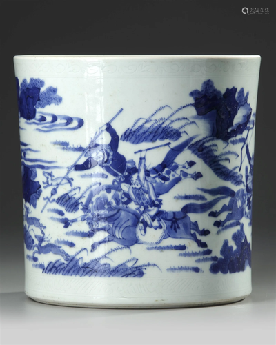 A CHINESE BLUE AND WHITE PRUSH POT 19TH/20TH CENTURY