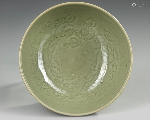 A CHINESE LONGQUAN CELASON IMPRESSED BOWL