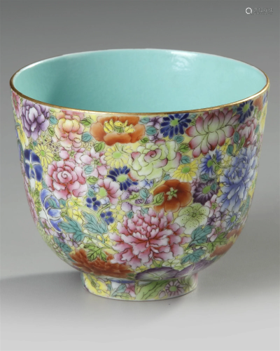 A CHINSE FAMILLE-ROSE 'MILLE-FLEURS' CUP 19TH/20TH...