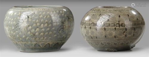 TWO SMALL KOREAN CELADON GLAZE JARS, GORYEO DYNASTY (918-139...