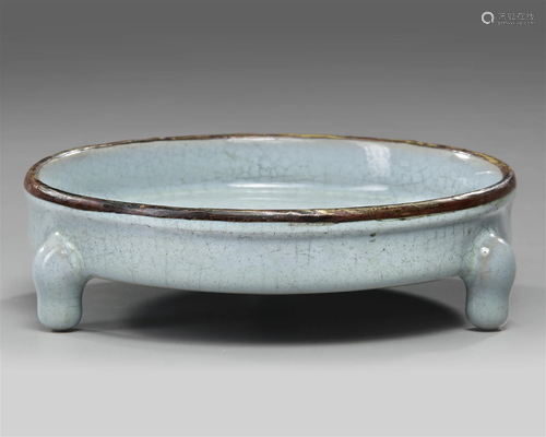 A CHINESE THREE LEGGED PLATE RU WARE WASHER, SONG DYNASTY (9...