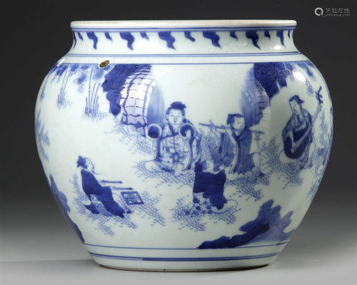 A CHINESE BLUE AND WHITE JAR,QING DYNASTY (1644-1911)