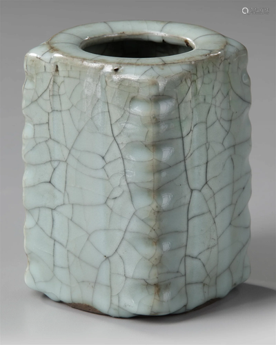 A CHINESE CELADON-GLAZED SQUARE-SECTION VASE, CONG, SONG DYN...