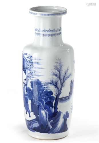 A CHINESE BLUE AND WHITE ROULEAU VASE, QING DYNASTY (1644-19...