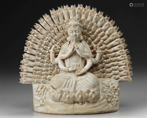 A CHINESE QINGBAI STATUE OF GUANYIN, MING DYNASTY (1368-1644...