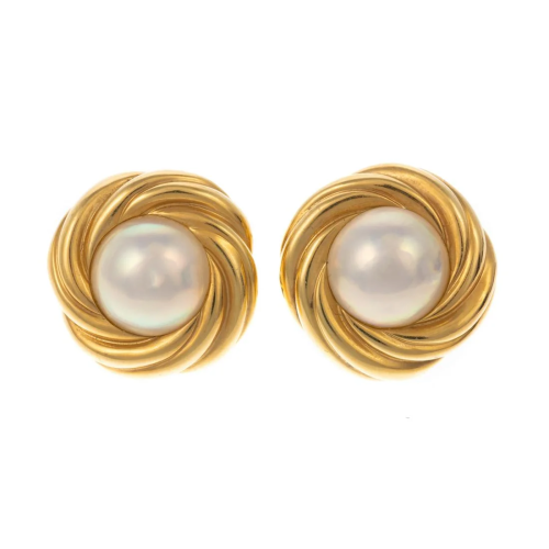 A Pair of Mikimoto Mabe Pearl Earrings in 18K