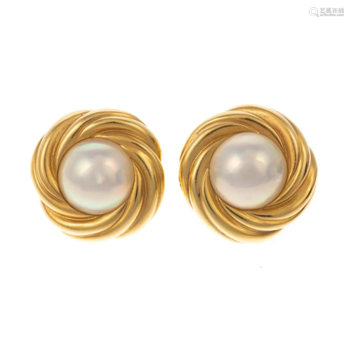 A Pair of Mikimoto Mabe Pearl Earrings in 18K