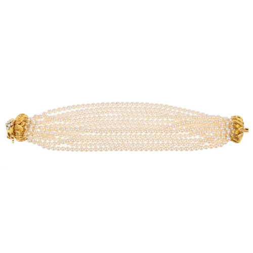 A Mid-Century Pearl Bracelet with Diamond Clasp