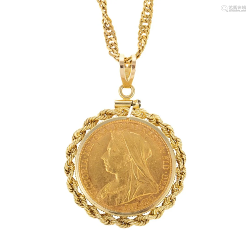 An 1894-S Gold Sovereign Pendant & 18K Chain