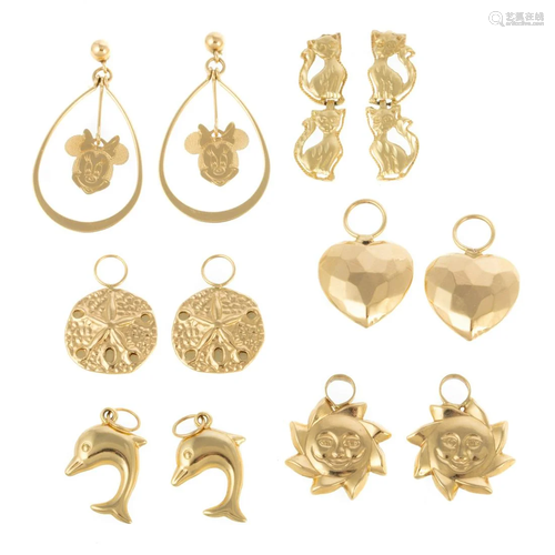 A Collection of Earrings & Jackets in 14K