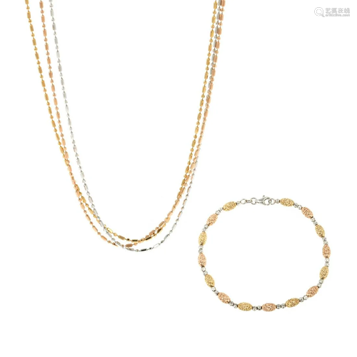 A 14K Tri-Gold Necklace with 14K Bracelet