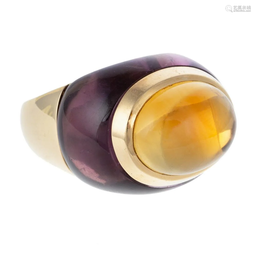 A 14K Yellow Gold Amethyst & Citrine Ring